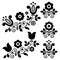 Retro polish folk art vector design elements with flowers perfect for greeting card or wedding invitation in black and white