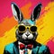 Retro Pop Art Painting: Rabbits In Suits And Sunglasses