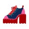 Retro pop-art women boot high platform. Cartoon style icon isolated