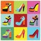 Retro pop-art women platform high heels poster