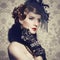 Retro portrait of beautiful woman. Vintage style