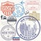 Retro postage USA airport stamps set