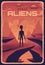 Retro poster with alien and ufo on red planet