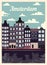 Retro poster Amsterdam city skyline vintage, vector illustration