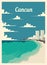 Retro poster Cancun city skyline vintage, vector illustration