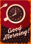 Retro poster with coffee cup and clock.