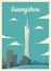 Retro poster Guangzhou city skyline vintage, vector illustration