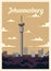 Retro poster Johannesburg city skyline vintage, vector illustration