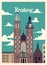Retro poster Krakow city skyline vintage, vector illustration