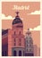 Retro poster Madrid city skyline vintage, vector illustration