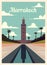 Retro poster Marrakech city skyline. Marrakech vintage