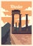 Retro poster Rhodes city skyline. vintage vector illustration