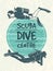 Retro poster for sport club of diving. Vector design template