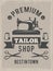 Retro poster for tailor shop. Placard with symbols of textile production