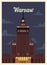 Retro poster Warsaw city skyline. vintage vector illustration