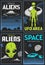 Retro posters with alien and ufo area vector cards