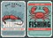 Retro posters, seafood shrimps and crab fishing
