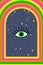Retro Psychedelic hippie poster. 70s abstract covers with lips, rainbows, floating eye and space