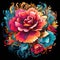 A retro psychedelic Peony surrounded by vibrant, swirling psychedelic smoke by AI generated