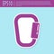 Retro purple Carabiner icon isolated on turquoise background. Extreme sport. Sport equipment. Vector Illustration