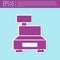 Retro purple Cash register machine with a check icon isolated on turquoise background. Cashier sign. Cashbox symbol