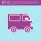 Retro purple Delivery cargo truck vehicle icon isolated on turquoise background. Vector Illustration