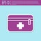 Retro purple First aid kit icon isolated on turquoise background. Medical box with cross. Medical equipment for