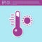 Retro purple Meteorology thermometer measuring icon isolated on turquoise background. Thermometer equipment showing hot