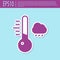 Retro purple Meteorology thermometer measuring icon isolated on turquoise background. Thermometer equipment showing hot