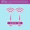 Retro purple Router and wi-fi signal icon isolated on turquoise background. Wireless ethernet modem router. Computer