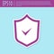 Retro purple Shield with check mark icon isolated on turquoise background. Security, safety, protection, privacy concept