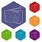 Retro radio receiver icons vector hexahedron