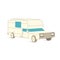 Retro recreation vehicle camper, camping RV, trailer or family caravan. 3d isometric cartoon icon isolated on white. For