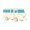 Retro recreation vehicle camper, camping RV, trailer or family caravan. 3d isometric cartoon icon isolated on white. For