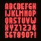 Retro red neon tube alphabet font. Retro type letters and numbers.