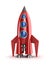 Retro red rocket concept. on white.