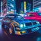 Retro Revival: Classic Car on Tokyo Street, Embracing Retrowave Aesthetics, AI Generated