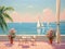 Retro Riviera: 1950\\\'s Beach Bliss Captured in Soft-Hued Oil Pastels