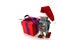 Retro robot with a big gift box. The robot has a Santa hat