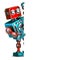 Retro Robot with blank banner. 3D illustration. Isolated.