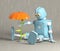 Retro robot protect sprout, plant,3d, render