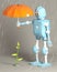 Retro robot protect sprout, plant,3d, render
