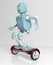 Retro robot rides on a gyroscope hoverboard isolate on white 3d