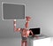 Retro robot sells laptops,3d render