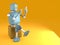 Retro robot sits and reads smartphone. New technologies and progress. 3d render