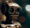 Retro robot toy on blurred background. Vintage style toned picture, generate by ai .