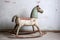 retro rocking horse with chipped paint and worn wood