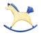 Retro rocking horse toy. Light white cream climbed with blue mane and tail. Toy for baby.