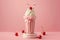 Retro romantic creative pattern with strawberry milk. AI generation