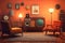 Retro Room: Create a set of images that showcase a funky, retro - themed room. Generative AI